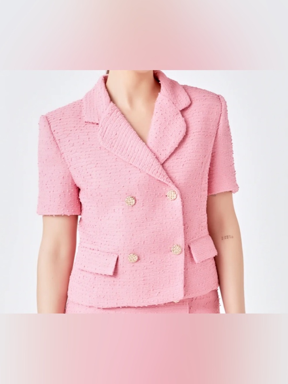 ENDLESS ROSE TWEED DOUBLE BREAST SHORT SLEEVE BLAZER